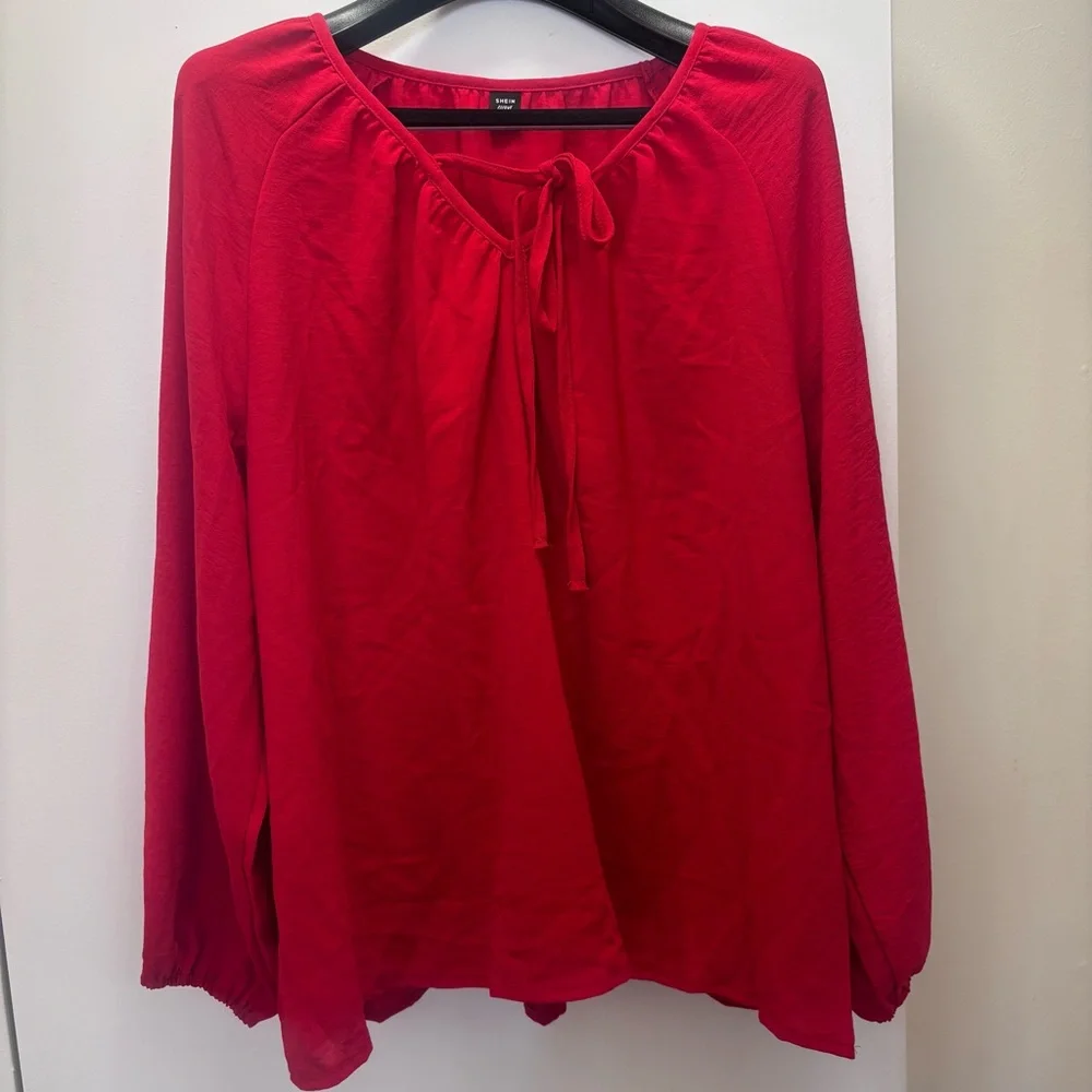 SHEIN Red Tie-Front Blouse Size 1X - Picture 4 of 10